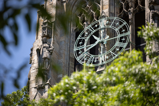 Detailed view of the beauty and grandeur of one of the clocks of Harkness Tower